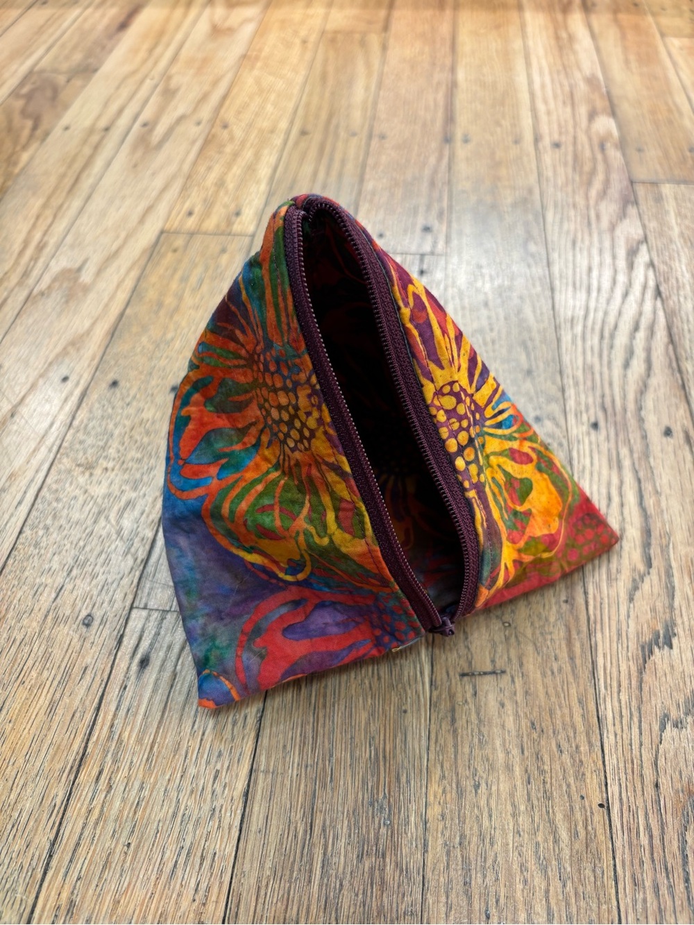 Multicolor Floral Pyramid Cosmetic Pouch - Women's Makeup Case